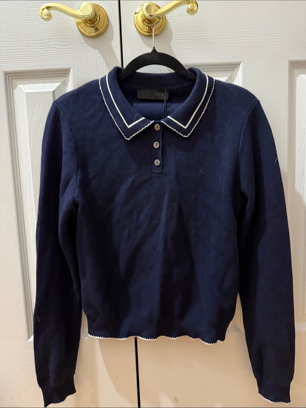Zara Navy Sweater with White Contrast Trim